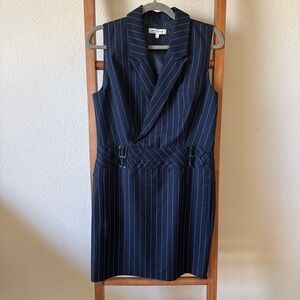 Morgan de Toi Navy Pinstripe Sleeveless Dress 42